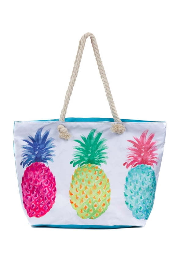 Large Beach Bag Tote, Water Resistant Canvas Tote, Pineapple