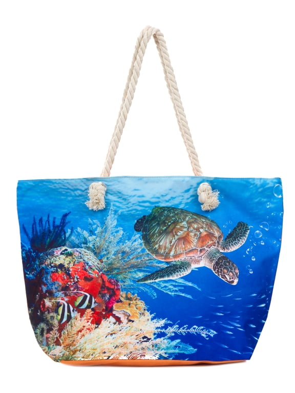 Large Beach Bag Tote, Water Resistant Canvas Tote, Sea Turtle