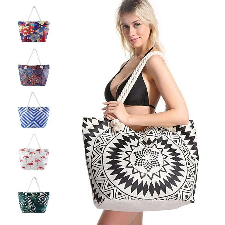 Fuklindy Women s Canvas and Cotton Beach Tote Bag with Waterproof Boho Walmart