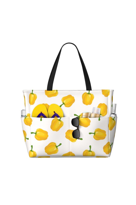 Large Beach Bags Water-resistant Sandproof - Bell Pepper Pattern Cute Beach Tote Bags for Women with Zipper