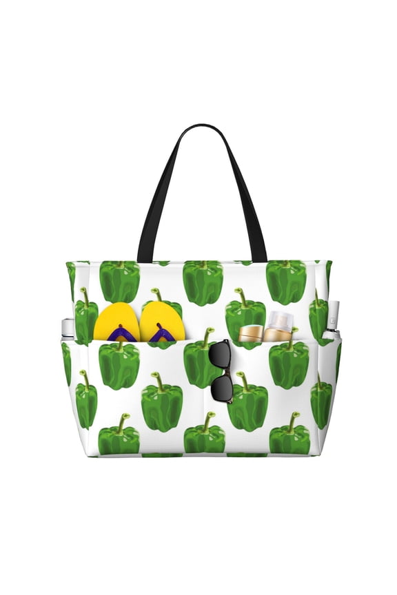 Large Beach Bags Water-resistant Sandproof - Bell Pepper Pattern cute Cute Beach Tote Bags for Women with Zipper