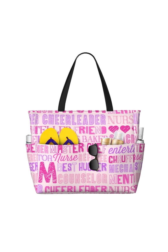 Large Beach Bags Water-resistant Sandproof - Best Mom ever Cute Beach Tote Bags for Women with Zipper