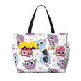 thumbnail image 1 of Large Beach Bags Water-resistant Sandproof - Blue Purple Pink Owl Cute Beach Tote Bags for Women with Zipper, 1 of 6