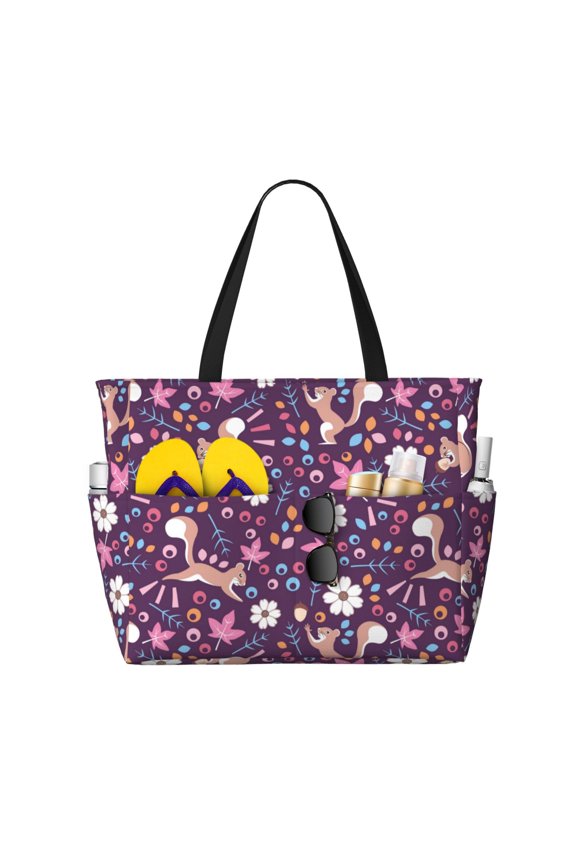 Large Beach Bags Water-resistant Sandproof - Casual Cartoon Cute Squirrel Cute Beach Tote Bags for Women with Zipper