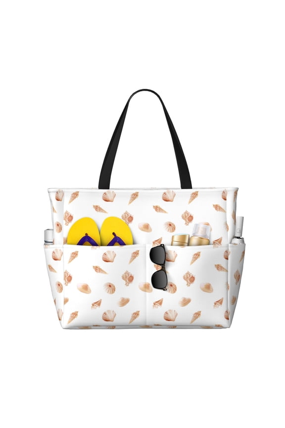 Large Beach Bags Water-resistant Sandproof - Conch Shells Print No.9027 Cute Beach Tote Bags for Women with Zipper