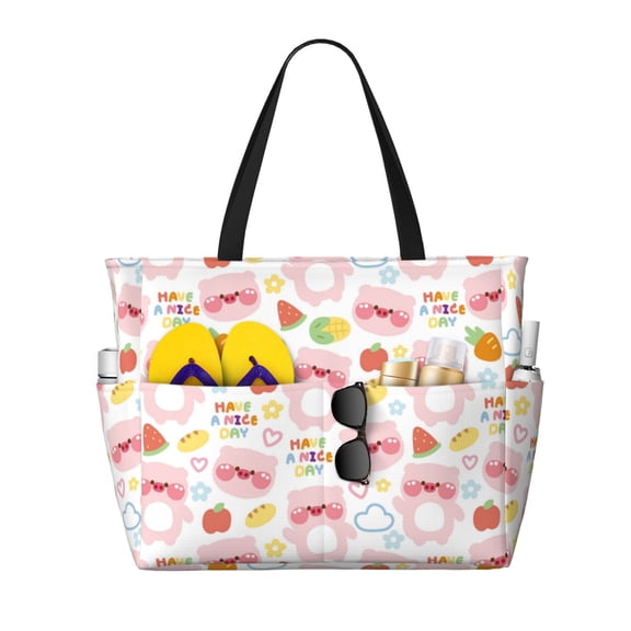Large Beach Bags Water-resistant Sandproof - Cute Pig Radish Tomato Corn Cute Beach Tote Bags for Women with Zipper