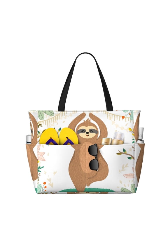 Large Beach Bags Water-resistant Sandproof - Cute Sloth In Yoga Pose Tree Cute Beach Tote Bags for Women with Zipper