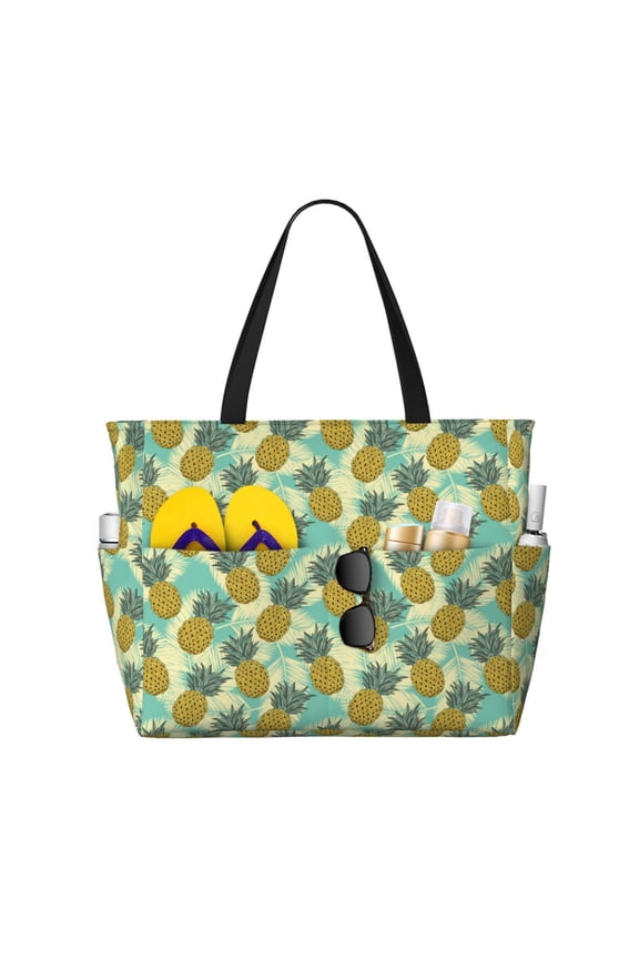 Large Beach Bags Water-resistant Sandproof - Cute Vintage Pineapple Cute Beach Tote Bags for Women with Zipper
