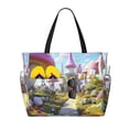 thumbnail image 1 of Large Beach Bags Water-resistant Sandproof - Dreamy Pink Mushroom House Cute Beach Tote Bags for Women with Zipper, 1 of 1