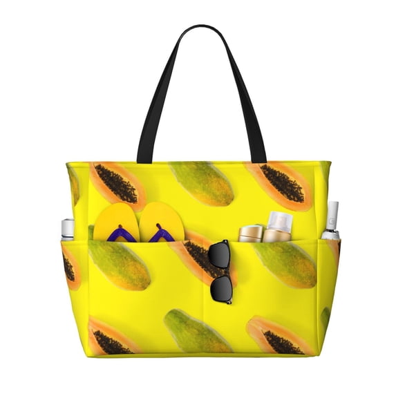 Large Beach Bags Water-resistant Sandproof - Papaya Tropical yellow Cute Beach Tote Bags for Women with Zipper