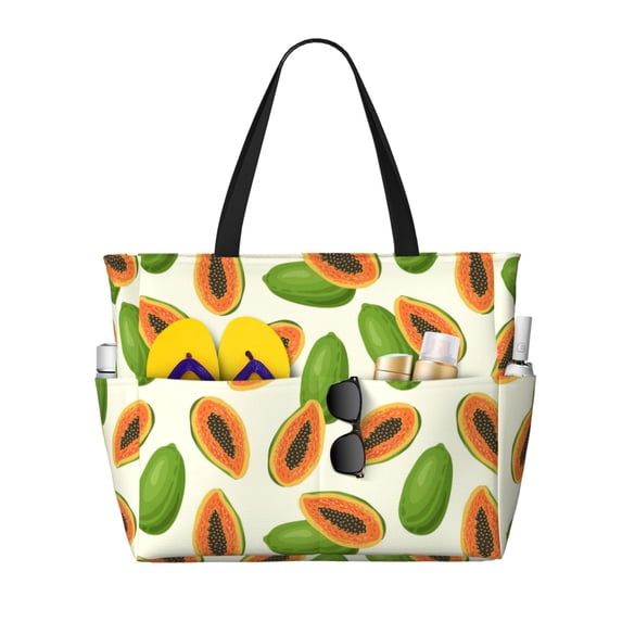 Large Beach Bags Water-resistant Sandproof - Papaya green Cute Beach Tote Bags for Women with Zipper
