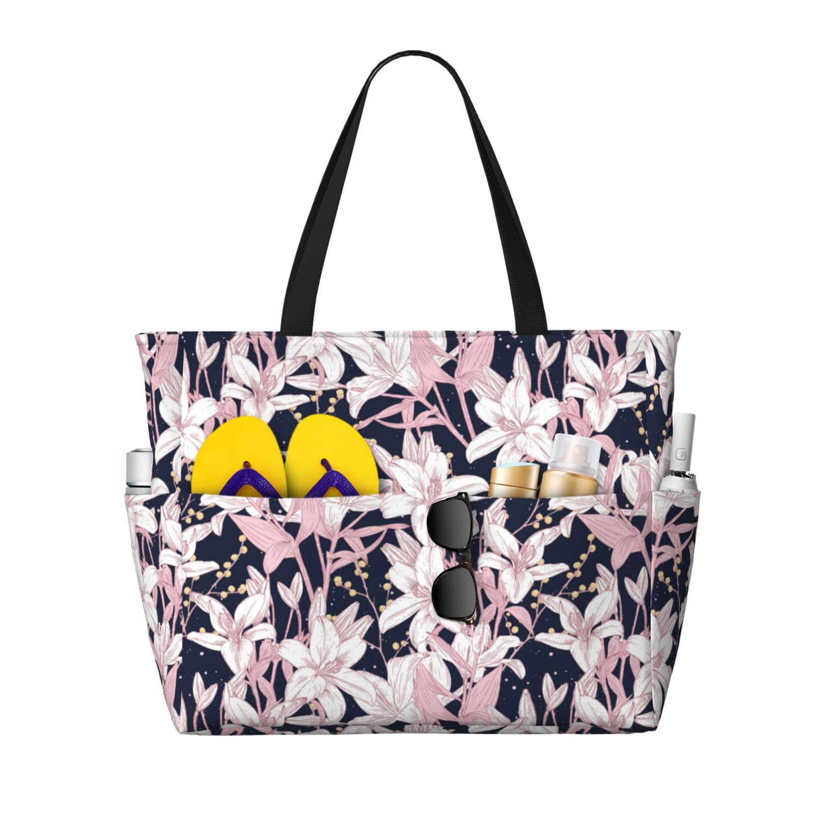 Flowers Along The River Large Long Handled Beach Bag