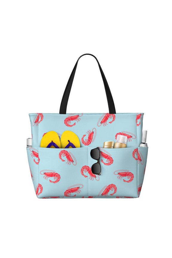 Large Beach Bags Water-resistant Sandproof - Shrimp No.9017 Cute Beach Tote Bags for Women with Zipper