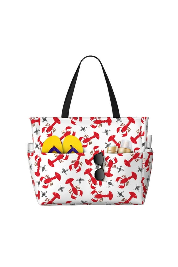 Large Beach Bags Water-resistant Sandproof - Shrimp No.9055 Cute Beach Tote Bags for Women with Zipper