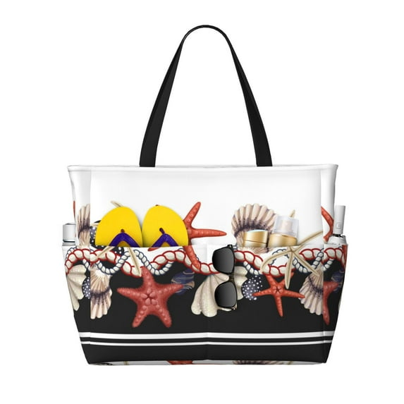 Large Beach Bags Water-resistant Sandproof - Starfishes Shells Cute Beach Tote Bags for Women with Zipper