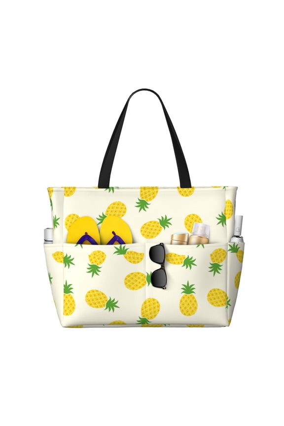 Large Beach Bags Water-resistant Sandproof - Sweet Pineapple Cute Beach Tote Bags for Women with Zipper