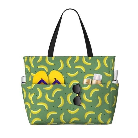 Large Beach Bags Water-resistant Sandproof - Yellow ripe bananas Cute Beach Tote Bags for Women with Zipper