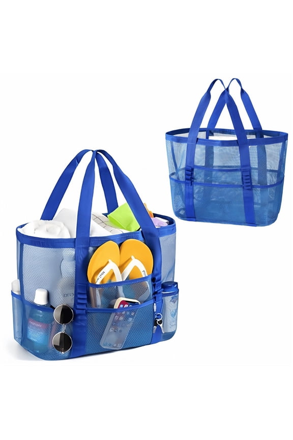 Large Beach Bags Waterproof Sandproof Mesh Beach Pool Travel Storage Tote Bag.-Navy Blue