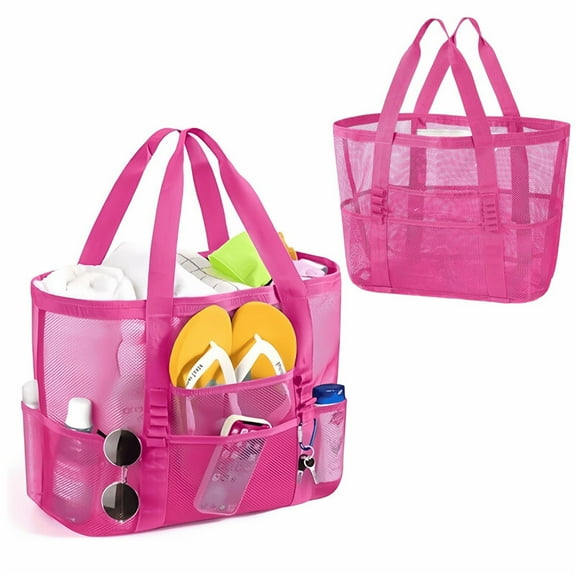 Large Beach Bags Waterproof Sandproof Mesh Beach Pool Travel Storage Tote Bag.-Rose Pink
