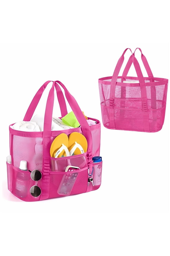 Large Beach Bags Waterproof Sandproof Mesh Beach Pool Travel Storage Tote Bag.-Rose Pink