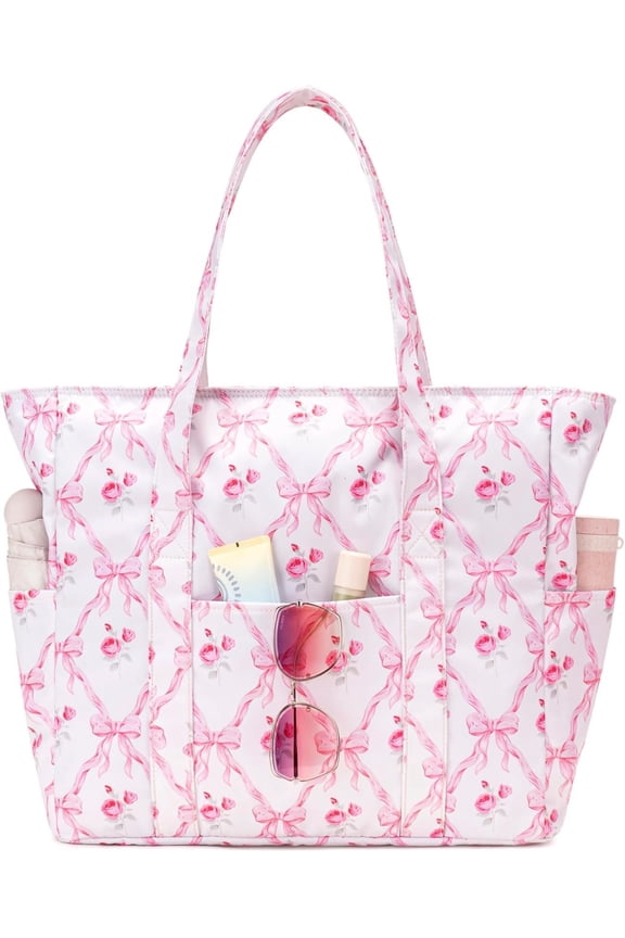 Large Beach Bags for Women - Sandproof Beach Tote with Dual Zipper and Wet Pocket - 3 Outside Pockets