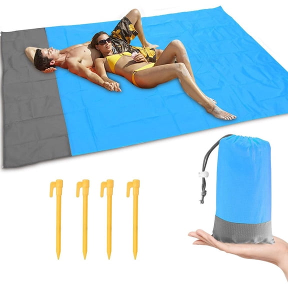 Large Beach Blanket for Sand Picnic, Parachute Nylon Quick Dry Waterproof Mat, Folding Outdoor Camping Floor Mat for 4 6 People Family Trip