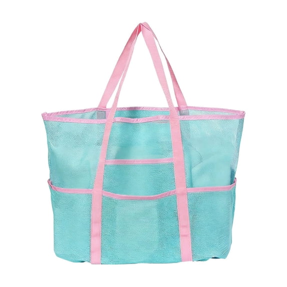 Large Beach Tote Bag with Mesh Storage, Waterproof Nylon & Spandex, Spacious Handmade Toiletry Organizer for Travel, Shopping & Leisure