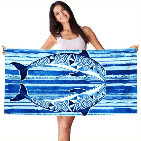Large Beach Towel - Super Soft Microfiber, High Absorption & Quick Drying, Bright Retro Dolphin Pattern Beach Towel Seaside Waves Seaside Scenery Summer Beach Towel Bath Towel
