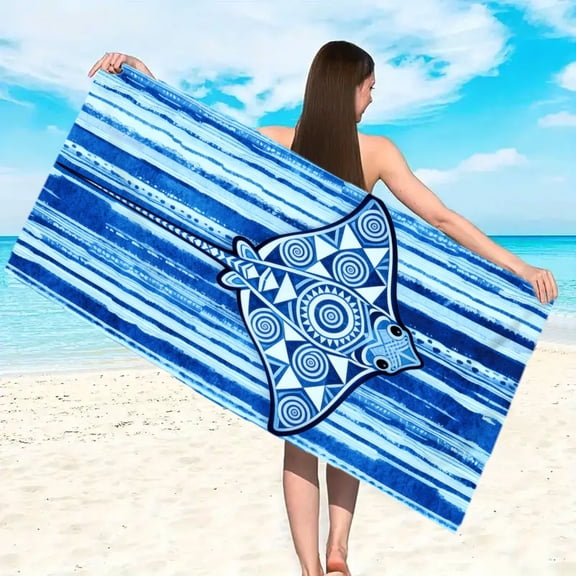 Large Beach Towel - Super Soft Microfiber, High Absorption & Quick Drying, Bright Retro Ray Pattern Beach Towel Seaside Waves Seaside Scenery Summer Beach Towel Bath Towel