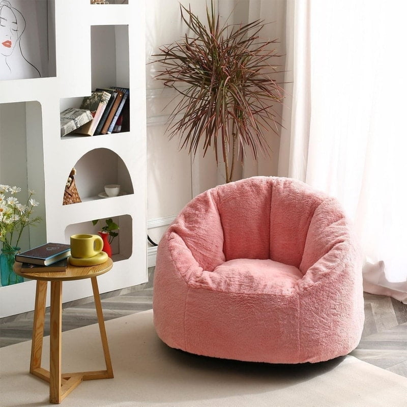 Fuzzy light pink bean bag chair discount