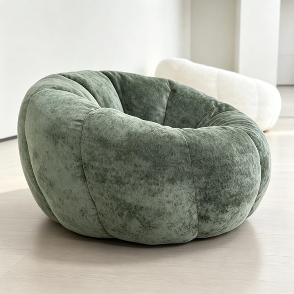 Large Bean Bag Chair for Adults, Oversized Memory Foam Beanbag Sofa with Soft Ice Flower Velvet Cover for Reading, Gaming & Relaxing (Green)