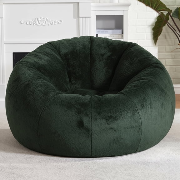 Large Bean Bag Chair for Adults, Oversized Memory Foam Beanbag Sofa with Soft Ice Flower Velvet Cover for Reading, Gaming & Relaxing (Green)