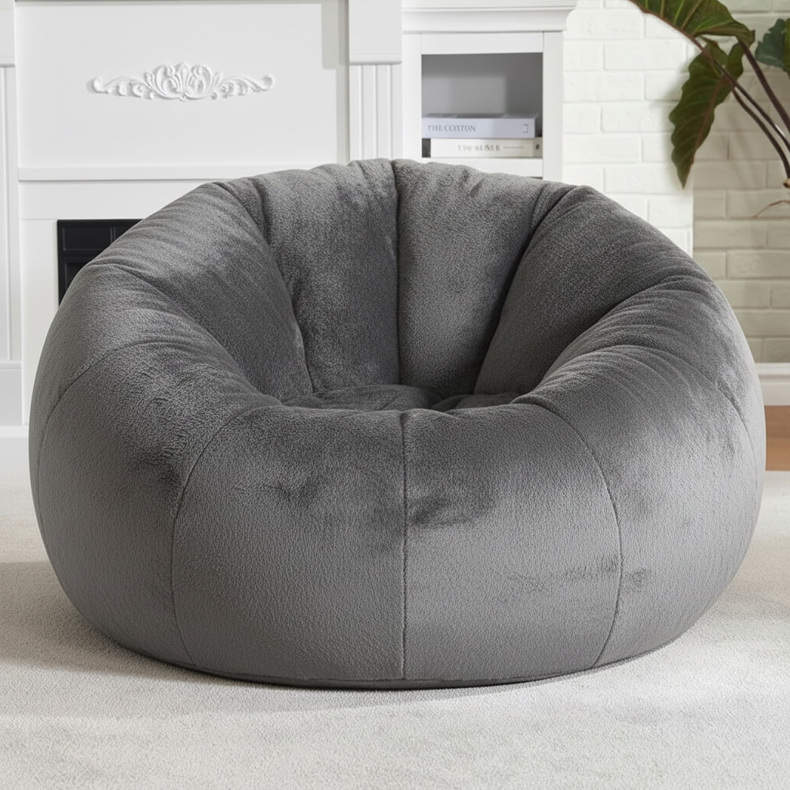 Large Bean Bag Chair for Adults, Oversized Memory Foam Beanbag Sofa with Soft Ice Flower Velvet Cover for Reading, Gaming & Relaxing (Grey)