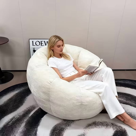 Large Bean Bag Chair for Adults, Oversized Memory Foam Beanbag Sofa with Soft Ice Flower Velvet Cover for Reading, Gaming & Relaxing (White)