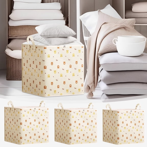 Large Bear Quilt Storage Bag with Reinforced Handles for Clothes, Moving, and Travel Organization