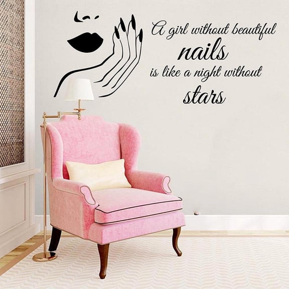 Large Beauty Girl Nail Salon Wall Decal Girl Nail Star Woman Decal Beauty Fasion Manicure Makeup Quote Vinyl Wall Sticker 134x57cm