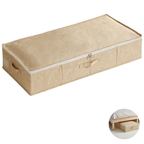 Large Under Bed Storage Box, 37.4 x 18.9 x 6.7 in Foldable Organizer, Dual Zippers Moisture-Proof Container, Reinforced Handles Dustproof Underbed Bin for Clothing