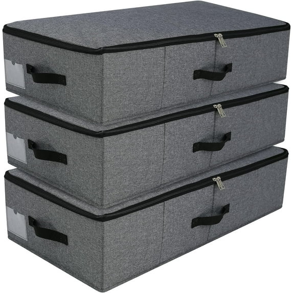 Large Under Bed Storage Containers, 3 Pack Closet Organizers Bins, Foldable Closet Organizers Storage for Blankets, Towels, Comforter, Sweaters, Linen Sheets, Wrapping Paper (Black Grey)