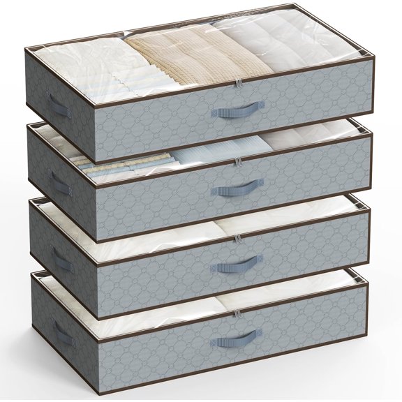 Large Under Bed Storage Containers,[4 Pack/Upgraded Bottom fabric]Carpet-Friendly Design Underbed Clothes Storage with Sturdy Sidewalls,Foldable under bed organizer for Clothes,Blankets,Sweater