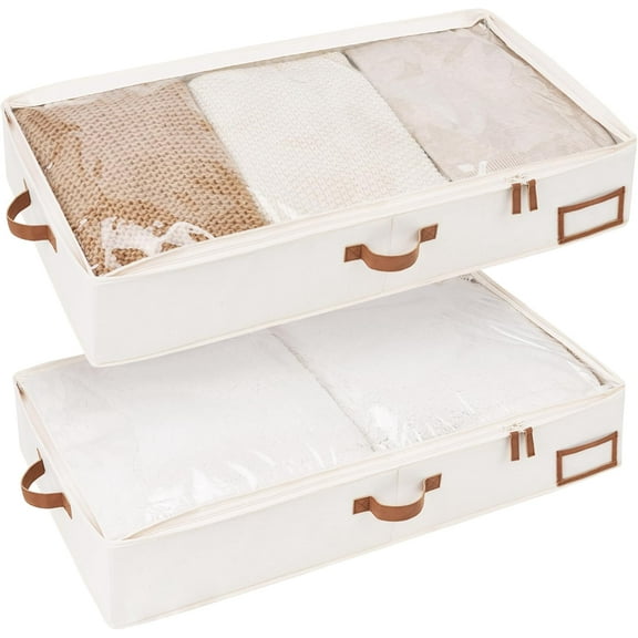 Large Under Bed Storage Containers with Handles and Label Holder, 2 Pack Ultra-thick Fabric Underbed Bins, Closet Organizer for Clothes, Blankets, Sweater