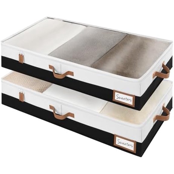Large Under Bed Storage Containers with Handles and Label Holder, 2 Pack Ultra-thick Fabric Underbed Bins, Closet Organizer for Clothes, Blankets, Sweater