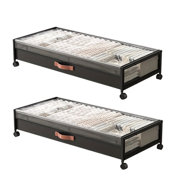 Large Under Bed Storage with Wheels, Under Bed Storage Containers with Clear Window&Label, Rolling Under Bed Storage Metal Drawer for Clothes, Shoes, Toys, Blankets, Books, Under-Bed Storage