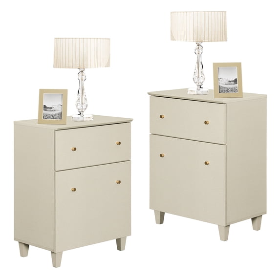 Large Bedroom Nightstands - Set of 2, Bedside Table with Drawer and Adjustable Shelf, Beige
