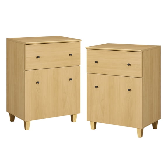 Large Bedroom Nightstands - Set of 2, Bedside Table with Drawer and Adjustable Shelf, Oak
