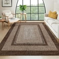 thumbnail image 1 of Large Bedroom Rug 6x9 Machine Washable Area Rug Braided Print Boho Accent Carpet Throw Floor Cover Farmhouse Rustic Rug Geometric Bordered Braided Carpet for Living Room Home Office, Brown, 1 of 9