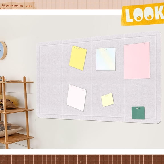 Large Beige Felt Bulletin Board 36 x 24 Alternative-9" x 12" 8 Pcs Felt Board Tiles for Wall Adhesive Bulletin Cork Board with Textured Paper, Sticker, Clear Round Pins for School Office