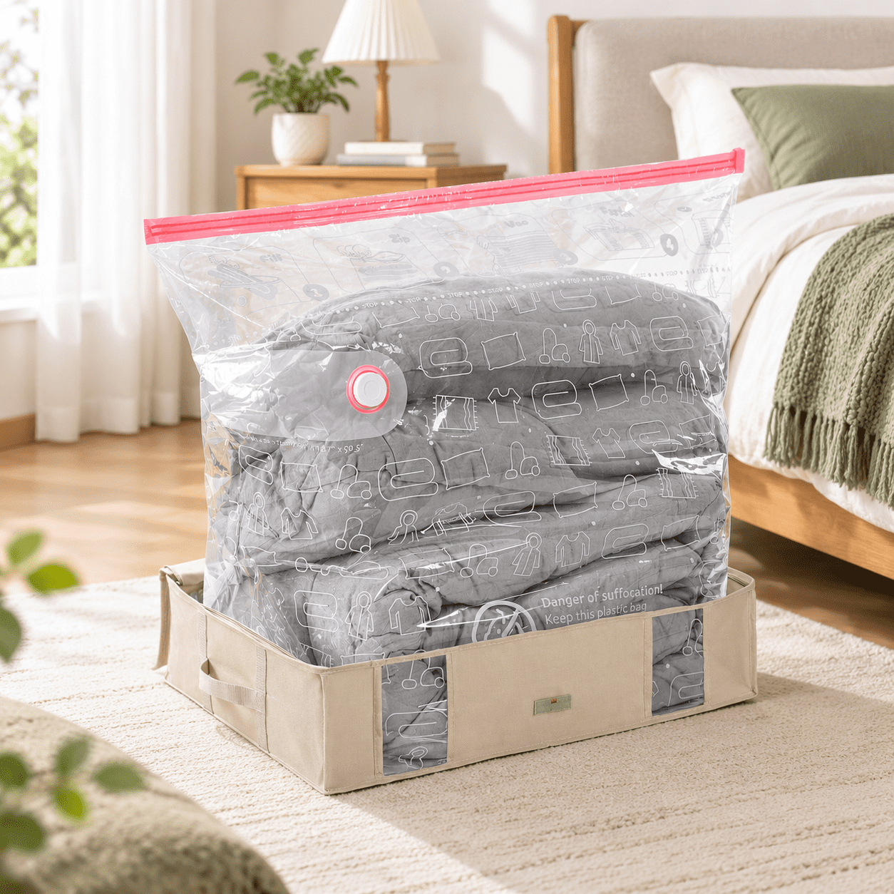 Somi Rigid Large Beige Semi-Rigid Vacuum Storage Box for Closet Organization ...