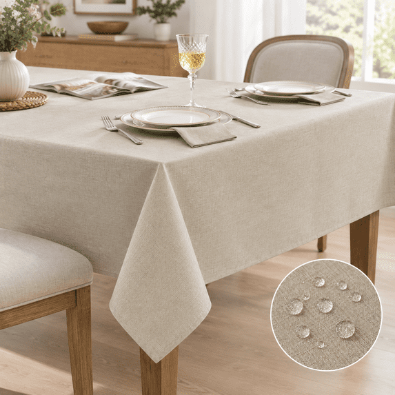 Large Beige Tablecloths Rectangular 144 X 60 Inch Linen Textured Table ...
