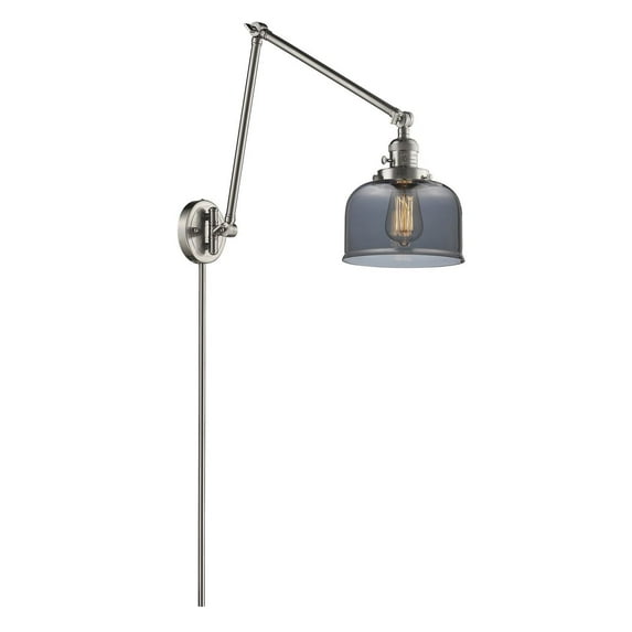Large Bell Brushed Satin Nickel 30-Inch LED Swing Arm Wall Sconce with Smoked Dome Glass