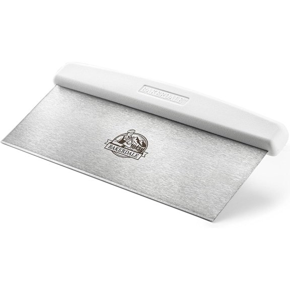 Large Bench, Dough, Cake Scraper, Icing Smoother Spreader, 10-inch Long Stainless Steel Blade, with White Polypropylene Handle